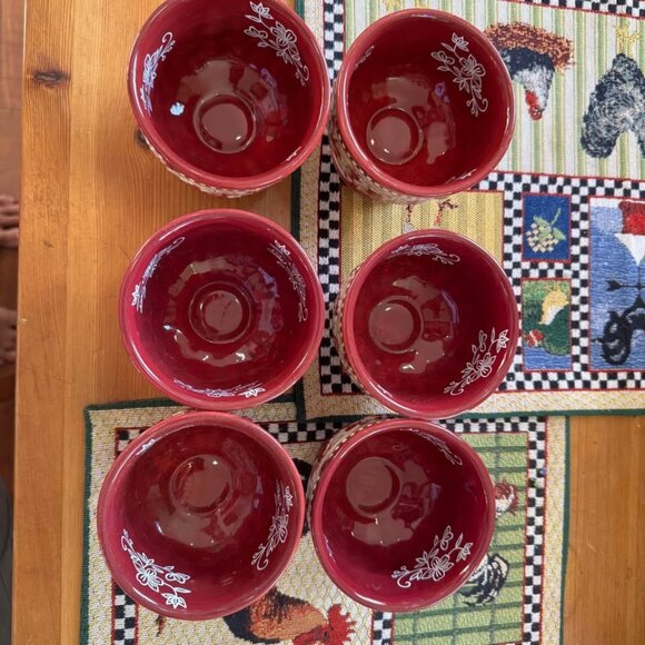 Temptations Red Floral Lace Basketweave Old World Design Stoneware 6pcs - Picture 4 of 10